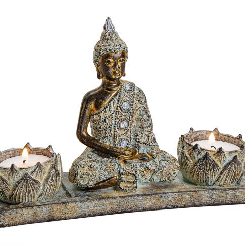 Svícen Buddha s lotosovými květy - Velký Košík
