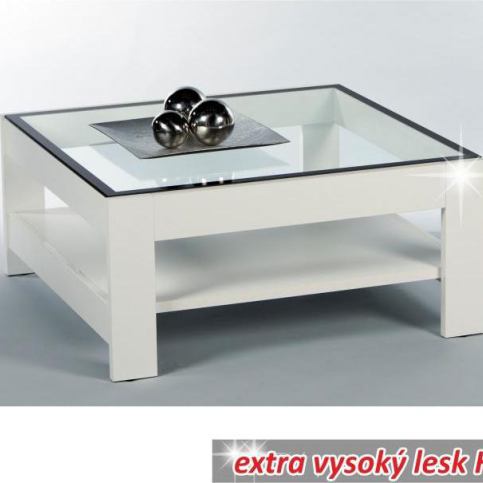 Konferenční stolek, bílá-extra vysoký lesk HG + čiré sklo, ATTAC - M DUM.cz