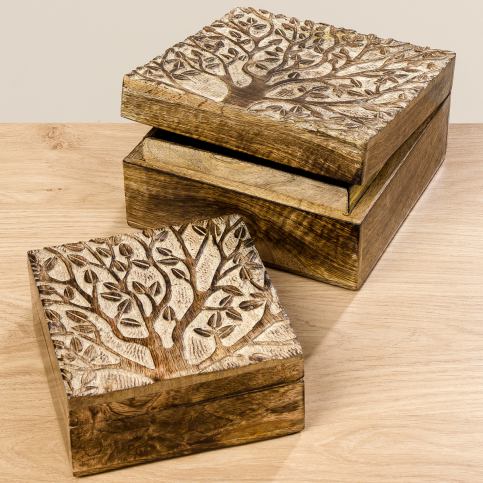 Krabičky Strom života ze dřeva mangovníku, sada 2 ks - Velký Košík