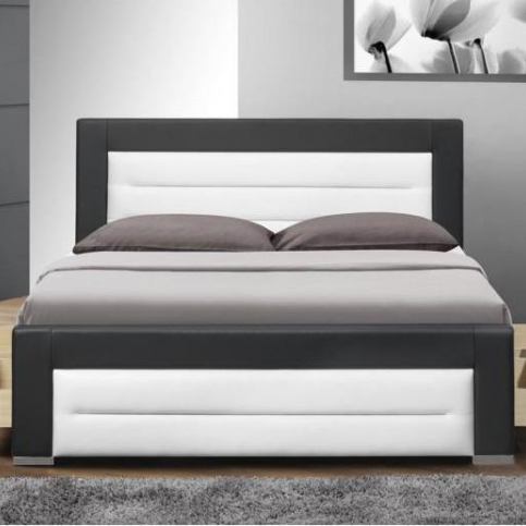 Manželská postel, s roštem, černá+bílá, 160x200, NAZUKA - M DUM.cz