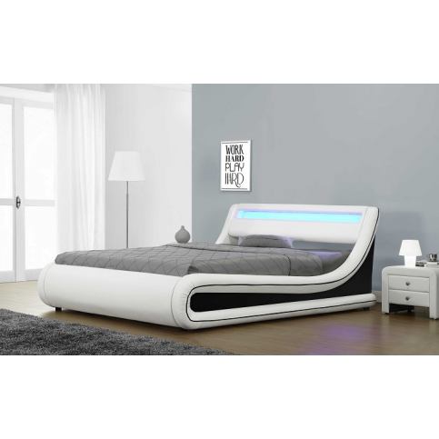 Manželská postel s RGB LED osvětlením, bílá / černá, 180x200, MANILA - M DUM.cz