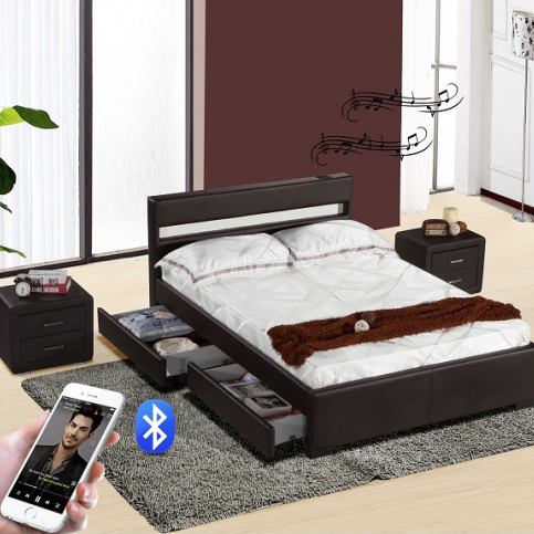 Moderní postel s Bluetooth reproduktory a RGB LED osvětlením, černá, 180x200, Fabala - M DUM.cz