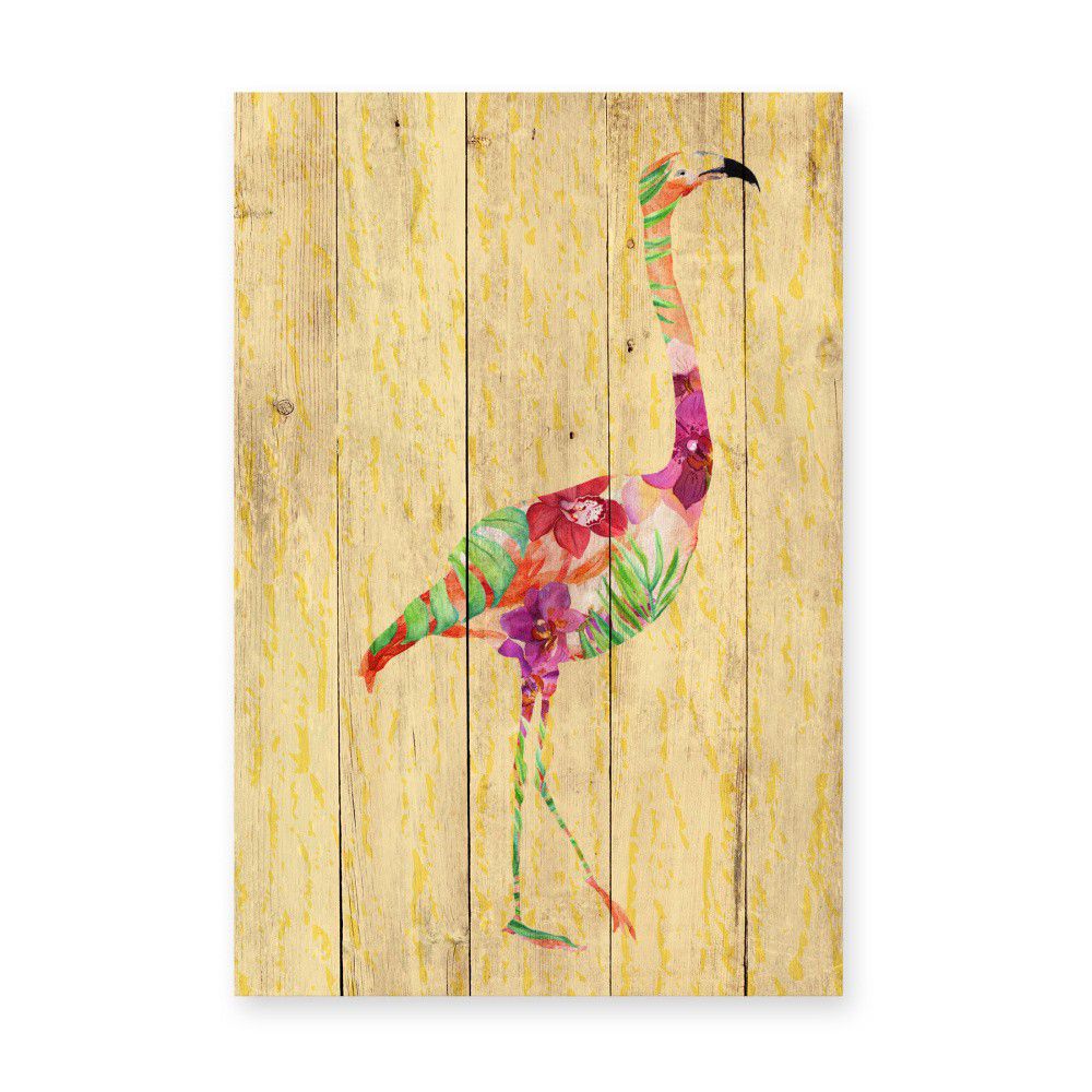 Nástěnná dekorace z borovicového dřeva Madre Selva Flowers Flamingo, 60 x 40 cm - Bonami.cz