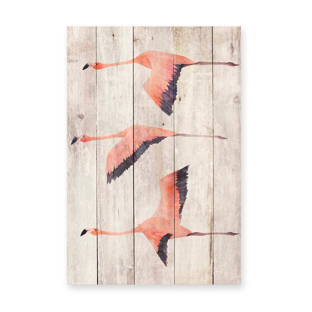 Nástěnná dekorace z borovicového dřeva Madre Selva Flying Flamingo, 60 x 40 cm - Bonami.cz