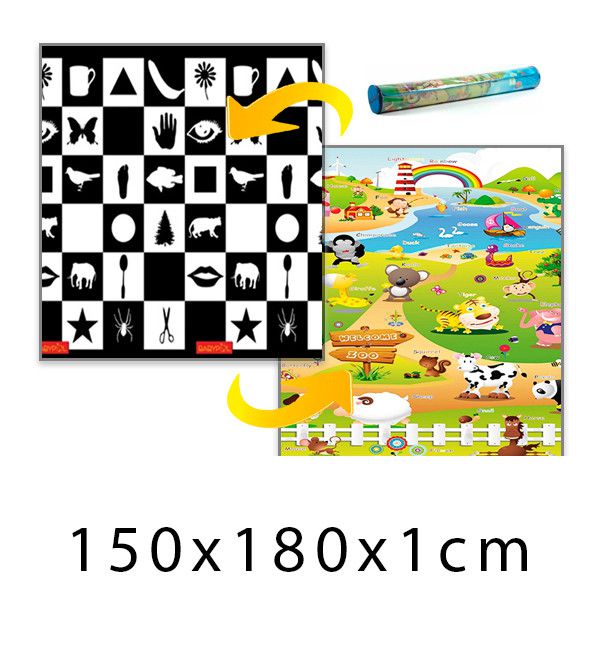 Forclaire Dětský pěnový koberec - šachovnice + farma 150x180x1 cm - ATAN Nábytek