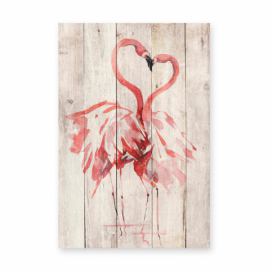 Nástěnná dekorace z borovicového dřeva Madre Selva Love Flamingo, 60 x 40 cm
