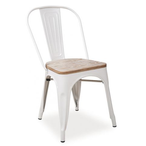 Casarredo Jídelní kovová židle LOFT bílá/ořech - ATAN Nábytek