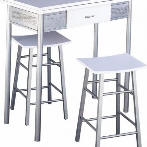 Barový set, stůl + 2 židle, bílá / stříbrná, HOMER - M DUM.cz