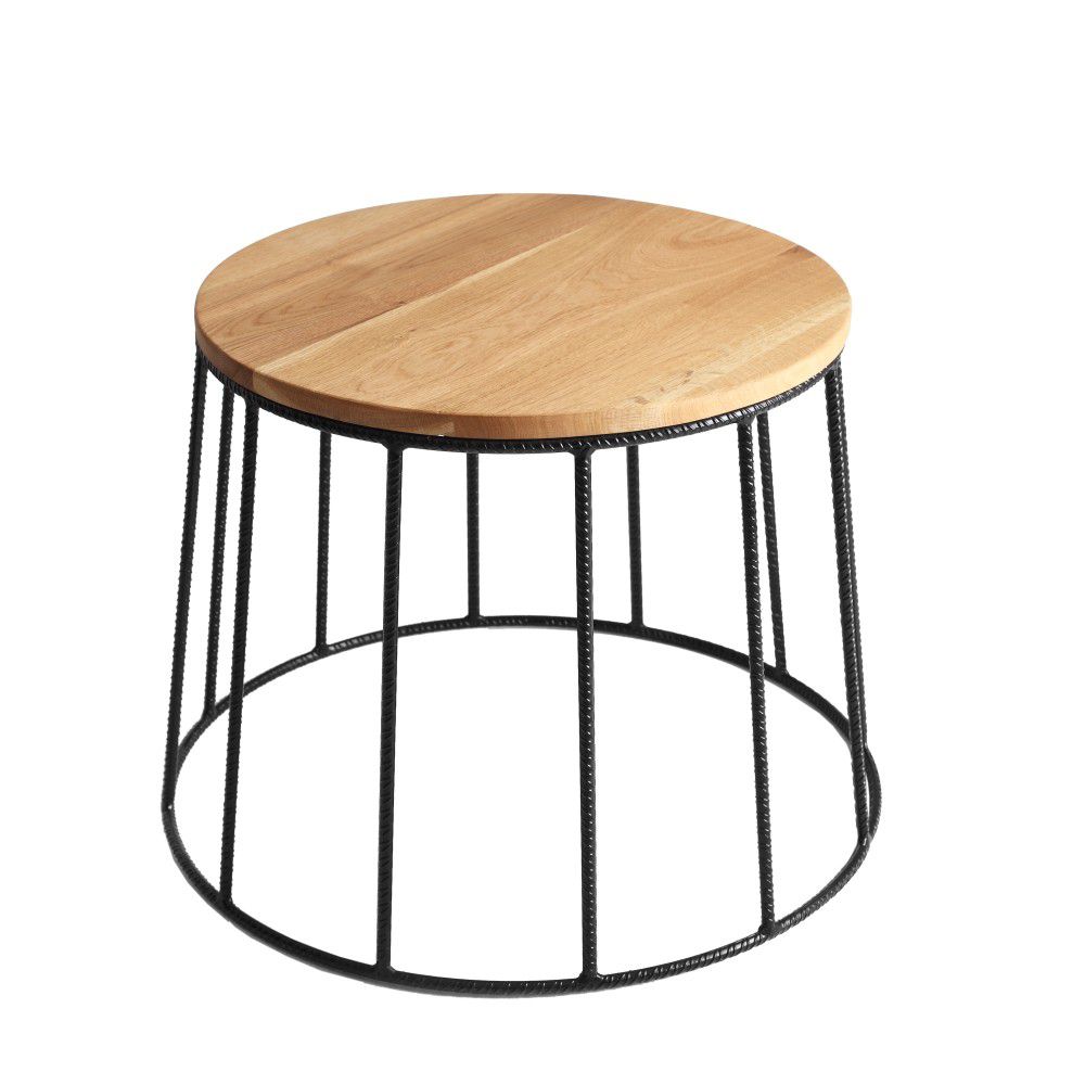 Přírodní masivní konferenční stolek Vito s černou podnoží Ø 50 cm - Designovynabytek.cz