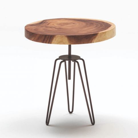 Dřevěný odkládací stolek s kovovým podnožím Thai Natura, ∅ 48 cm - Bonami.cz