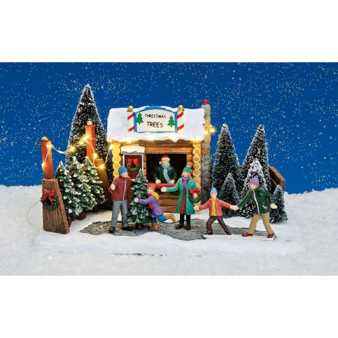 Dekorace \"Prodej vánočních stromků\" s LED - Velký Košík