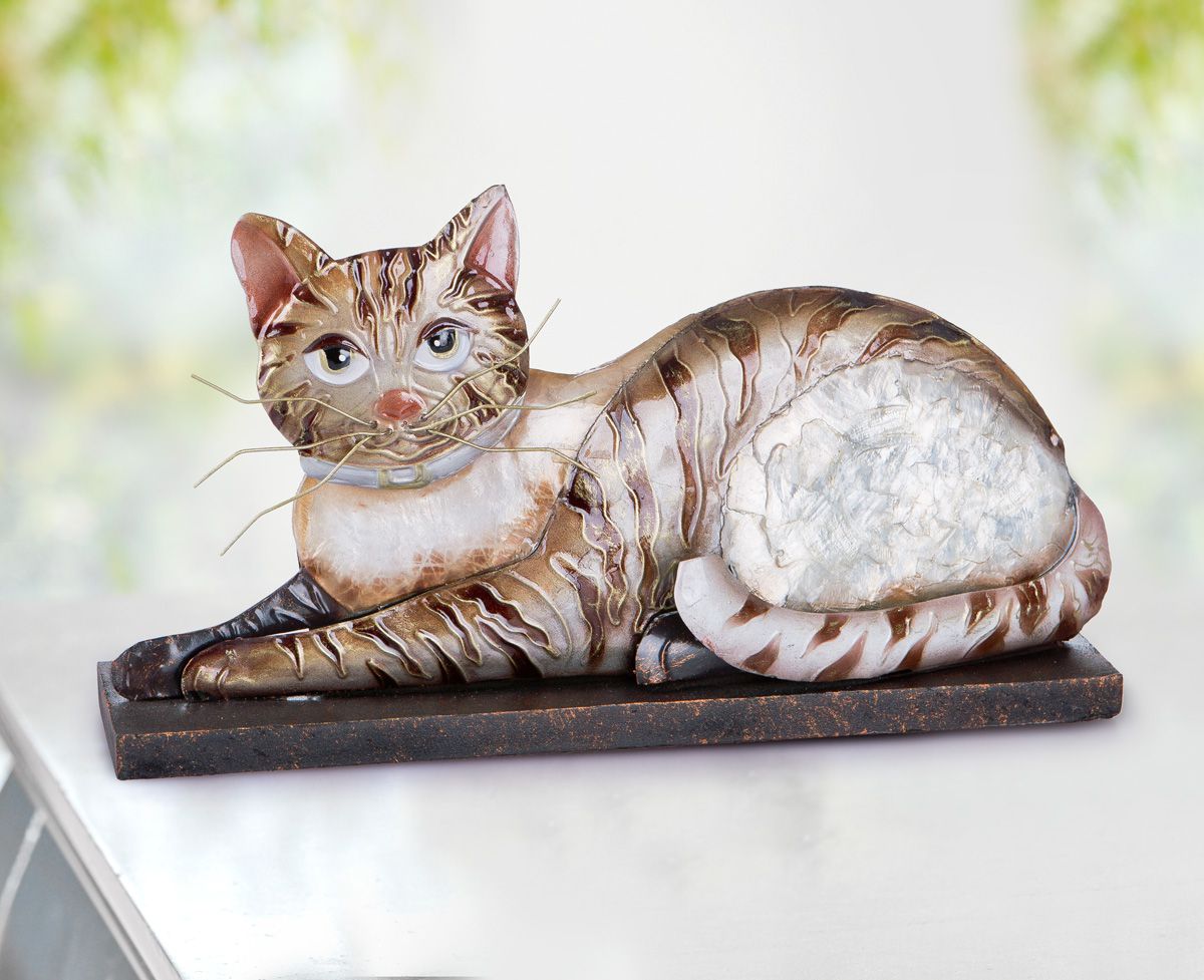 Dekorační kočka s perletí, ležící - Velký Košík