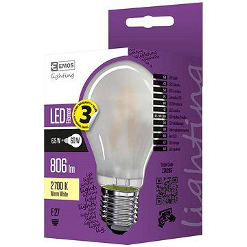 EMOS LED žárovka Filament matná A60 6,5W E27 teplá bílá - alza.cz