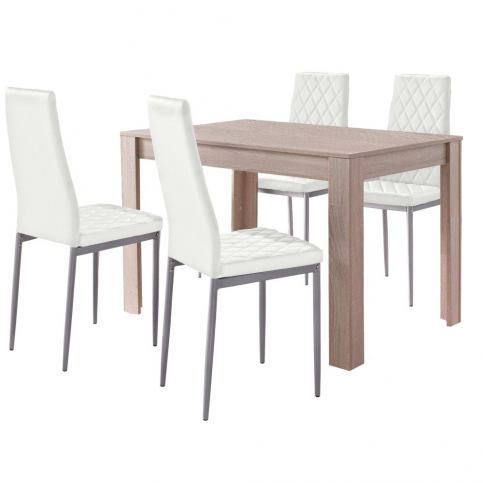 Set jídelního stolu v dubovém dekoru a 4 bílých jídelních židlí Støraa Lori and Barak, 120 x 80 cm - Bonami.cz