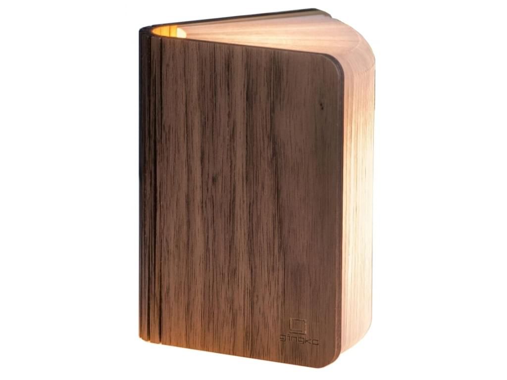 Tmavě hnědá malá LED stolní lampa ve tvaru knihy z ořechového dřeva Gingko Booklight - Bonami.cz