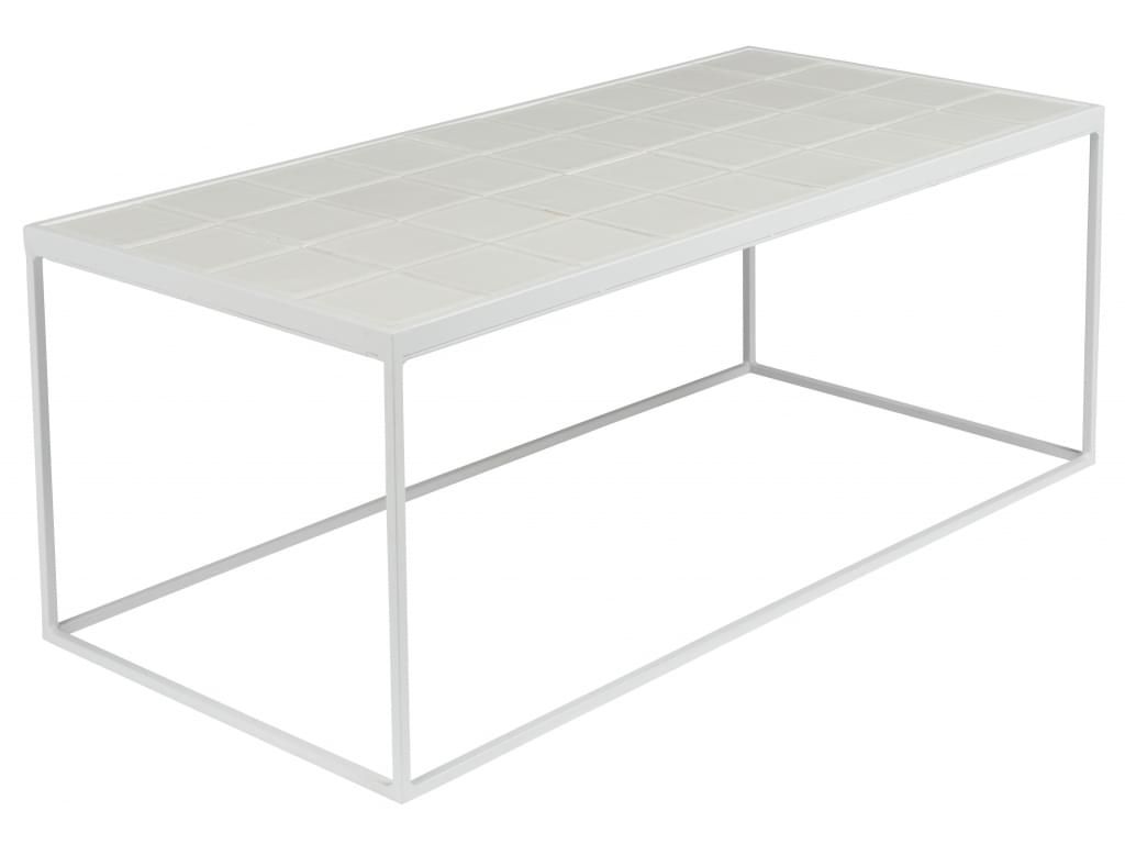 Bílý kovový konferenční stolek ZUIVER GLAZED s keramickým obkladem 93x43 cm - Designovynabytek.cz