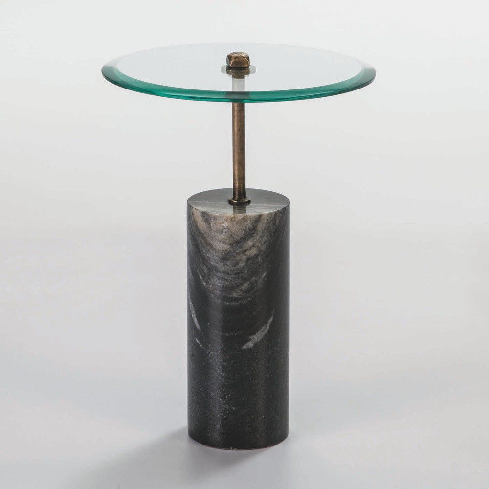 Odkládací stolek ze skla a černého mramoru Thai Natura Johny, Ø 39 cm - Bonami.cz