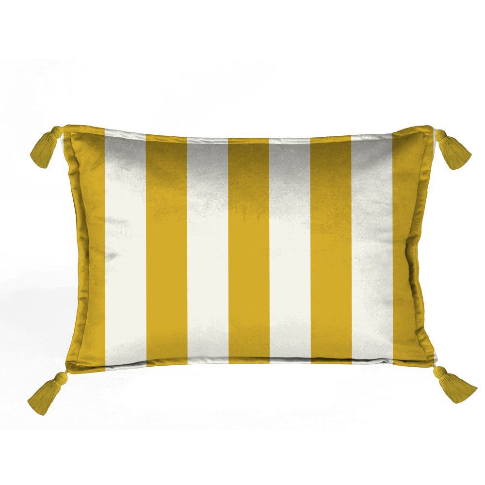 Žluto-bílý dekorativní povlak na polštář Velvet Atelier Strips, 50 x 35 cm - Bonami.cz
