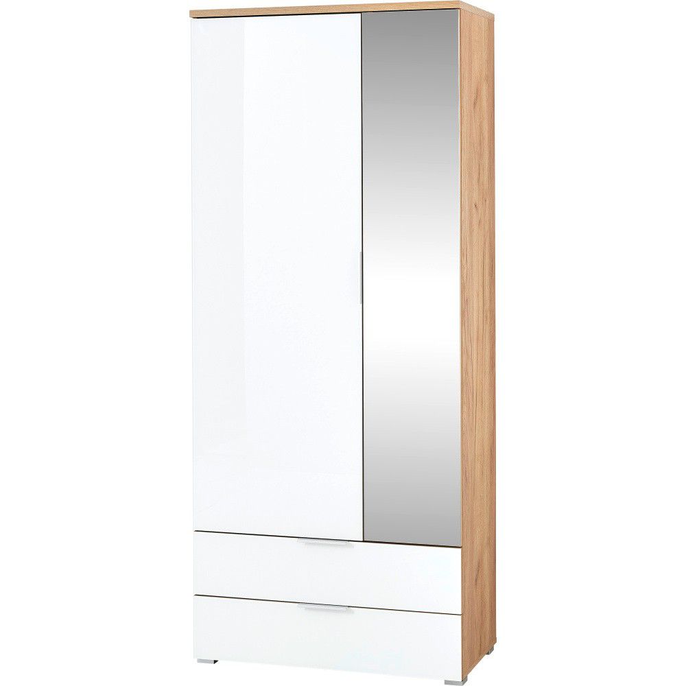 Bílá šatní skříň v dekoru dubu se zrcadlem 84x196 cm Telde - Germania - Bonami.cz