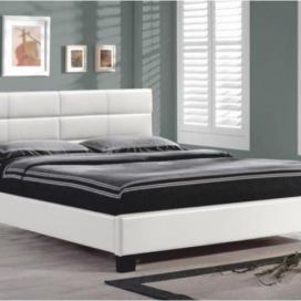 Manželská postel s roštem, 160x200, bílá ekokůže, MIKEL Mdum
