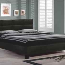 Manželská postel s roštem, 160x200, černá ekokůže, MIKEL Mdum