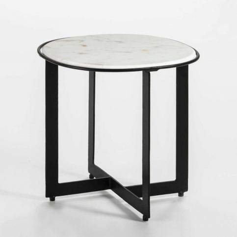 Odkládací stolek s mramorovou deskou a černými nohami Thai Natura, ∅ 46 cm - Bonami.cz