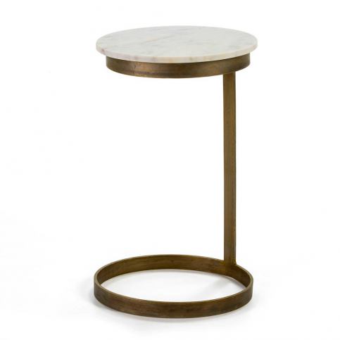 Odkládací stolek ve zlaté barvě s mramorovou deskou Thai Natura, ∅ 40 cm - Bonami.cz