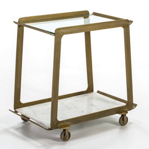 Pojízdný servírovací stolek ve zlaté barvě s mramorovou deskou Thai Natura - Bonami.cz