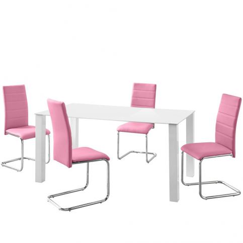 Sada stolu a 4 růžových židlí Støraa Naral - Bonami.cz