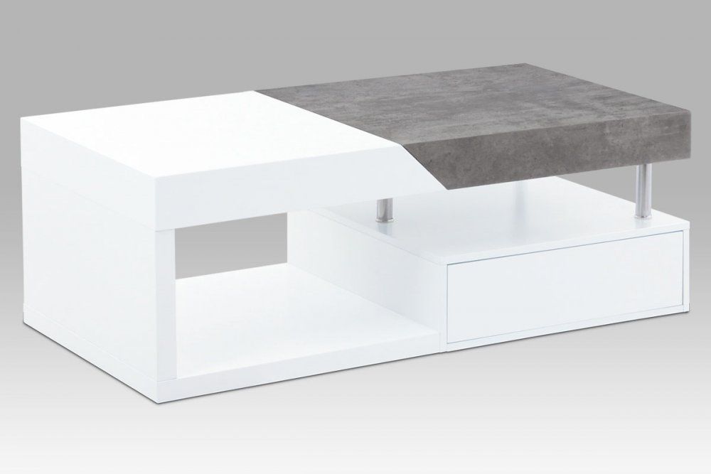 Konferenční stolek 120x60x42, MDF bílý mat/dekor beton, 2 šuplíky Mdum - M DUM.cz