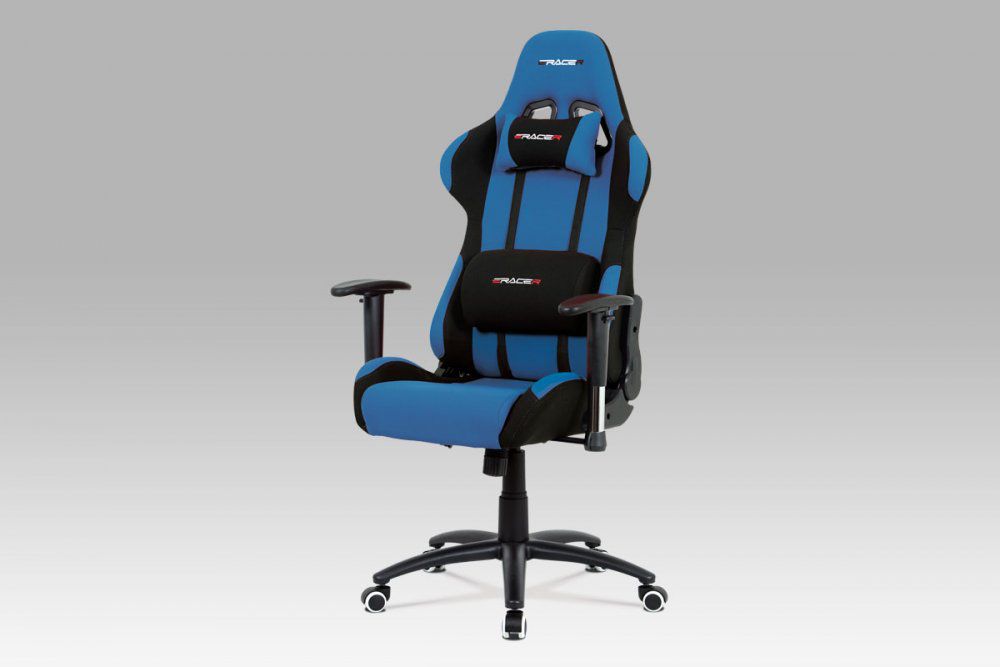 Kancelářská židle, modrá-černá látka, houpací mech, kovový kříž - DAKA nábytek