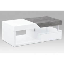 Konferenční stolek 120x60x42, MDF bílý mat/dekor beton, 2 šuplíky Mdum