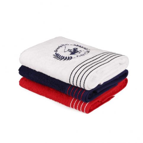 Sada bílého, tmavě modrého a červeného ručníku Beverly Hills Polo Club Horses, 90 x 50 cm - Bonami.cz