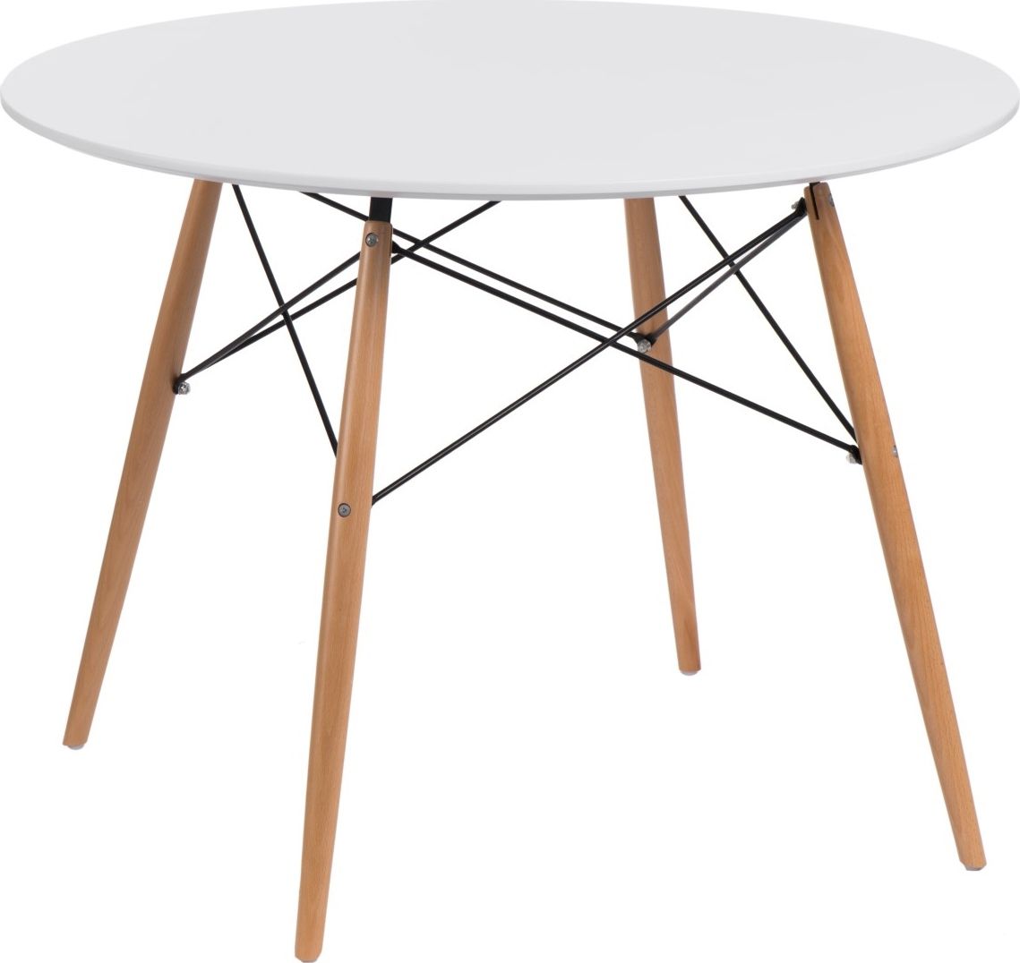 Mørtens Furniture Moderní jídelní stůl, kulatý, průměr 100 cm, bílá, podnož z bukového dřeva, retro design Barva: Bílá - M DUM.cz