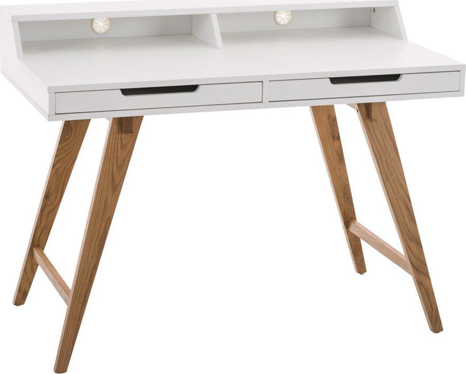 BHM Germany Pracovní stůl se zásuvkami a nástavbou, 110 cm, bílá, dubové dřevo, moderní kancelářský stůl Barva: dřevo / bílá - M DUM.cz