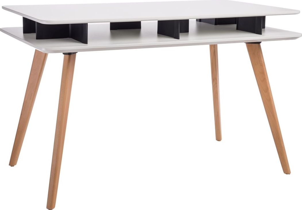 Mørtens Furniture Kancelářský stůl, skandinávský styl, bílá dřevěná deska, nohy buk, 120 cm Barva: bílá / černá - M DUM.cz