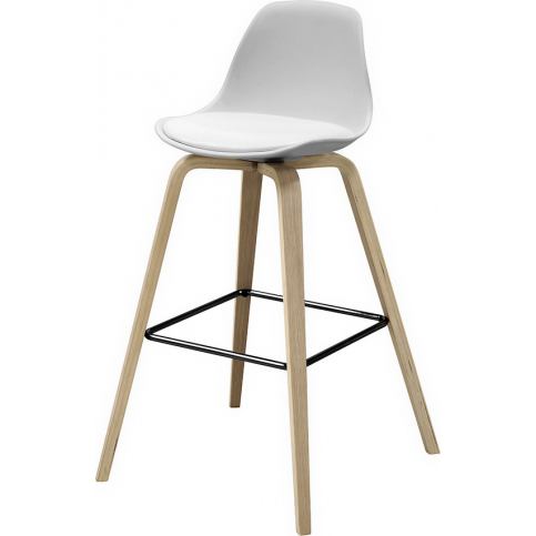 Danish Style Barová židle s dřevěnou podnoží Zaza (SET 2 ks), dřevo/bílá Barva: dřevo / bílá - M DUM.cz