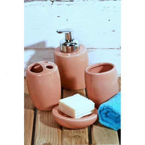 Růžový koupelnový set z keramiky - Bonami.cz