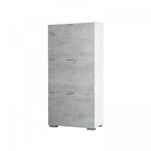 Idea Botník GRAZ 3 výklopy bílá/světlý beton - ATAN Nábytek