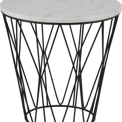 Design Scandinavia Konferenční / noční stolek s mramorovu deskou, průměr 50 cm, kovová černá podnož, - M DUM.cz