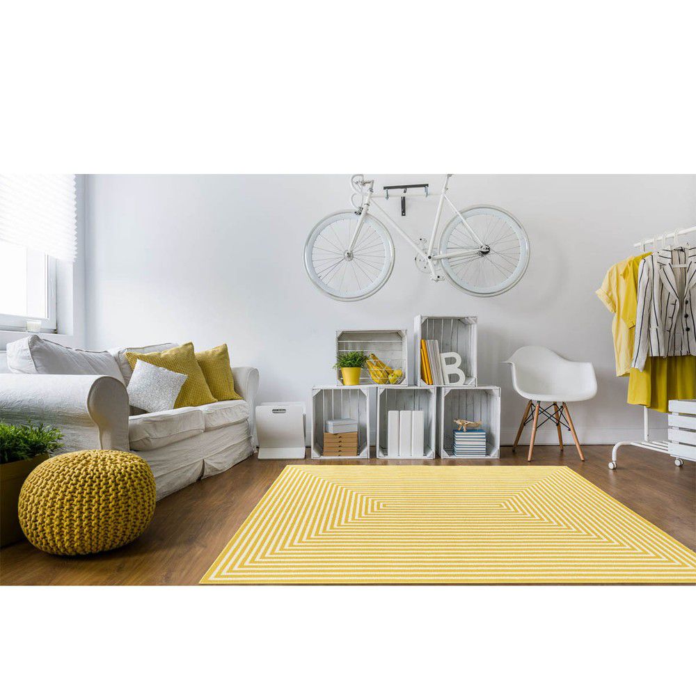 Žlutý venkovní koberec Floorita Braid, 133 x 190 cm - Bonami.cz