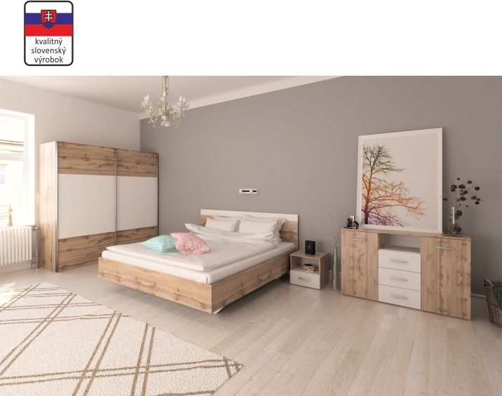 Ložnicový komplet (postel 160x200 cm), dub wotan / bílá, GABRIELA Mdum - M DUM.cz