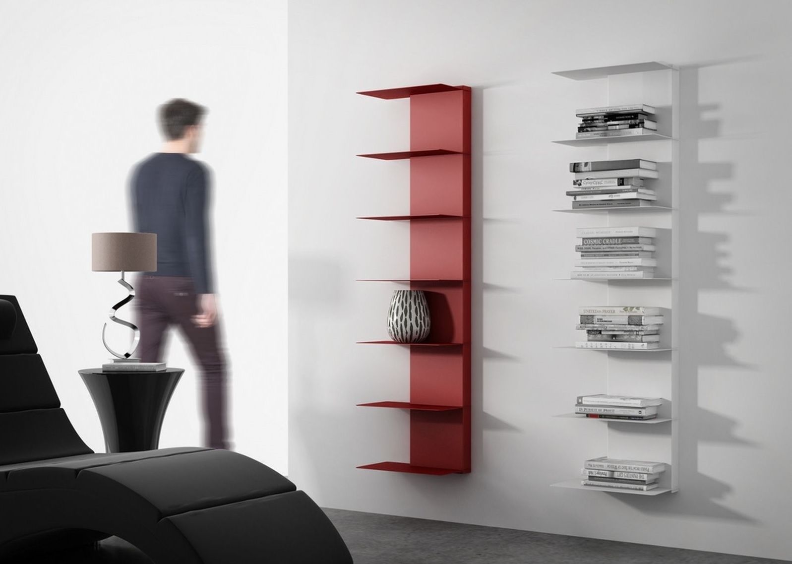 Mørtens Furniture Nástěnná knihovna, výška 150 cm, červená, kovový nábytek, 7x police, moderní design Barva: červená - M DUM.cz