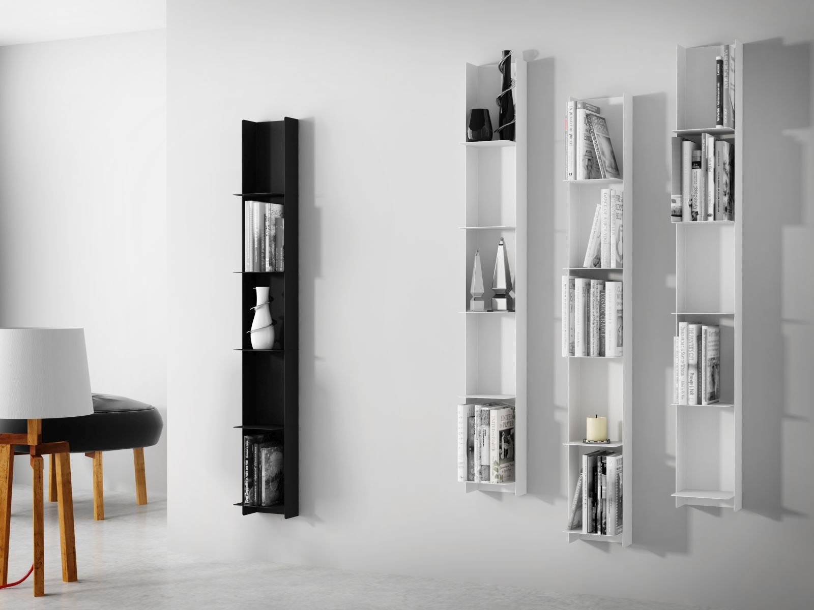 Mørtens Furniture Regál / knihovna nástěnná, výška 150 cm, bílá, kovový nábytek, originální interiérový doplněk Barva: Bílá - M DUM.cz