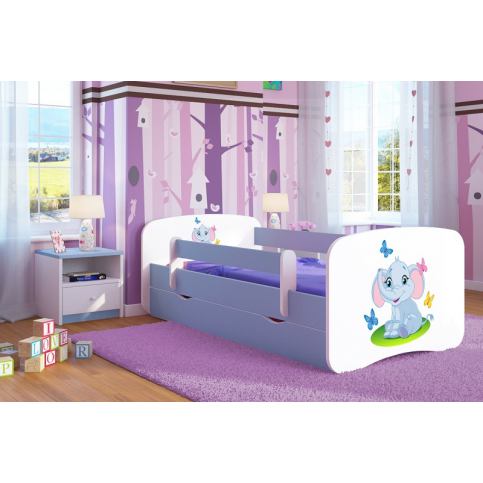 Dětská postel se zábranou Ourbaby - Slůně - modrá LOKI Elephant Varianta: 140x70 cm postel - M DUM.cz