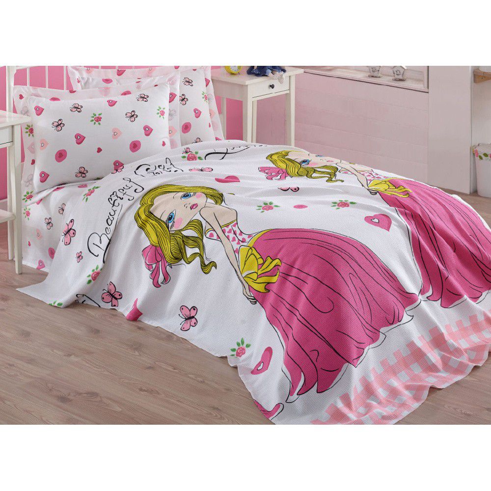 Růžový dětský bavlněný přehoz přes postel Mijolnir Princess, 160 x 235 cm - Bonami.cz