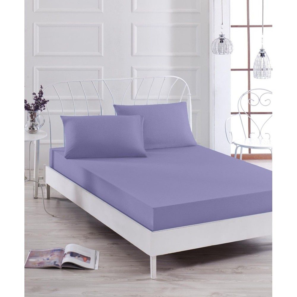 Set fialového elastického prostěradla a povlaku na polštář na jednolůžko Basso Purple, 100 x 200 cm - Bonami.cz