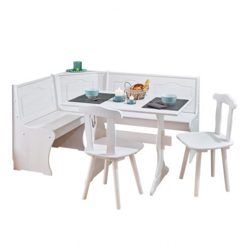 Set bílé rohové lavice, jídelního stolu a 2 jídelních židlí Interlink Donau - Bonami.cz
