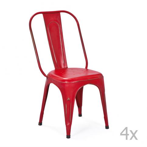 Sada 4 červených kovových jídelních židlí Interlink Aix - Bonami.cz