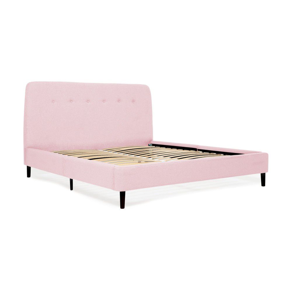 Pudrově růžová dvoulůžková postel s černými nohami Vivonita Mae Queen Size, 160 x 200 cm - Bonami.cz